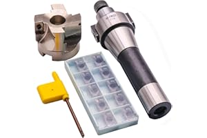 SEFHLI 1.97"/50mm Cutting Diameter 90 Degree 4 Flute Indexable CNC Face End Mill Shell Cutter BAP400R 50-22-4T, Shank Face End Mill Arbor R8-FMB22 7/16-20 with 10Pcs APMT1604 Carbide Inserts and T15 Wrench