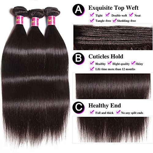 Unice Hair Natural Color 16 18 20inch Brazilian Straight Hair 3 Bundles 100% Unprocessed Brazilian Virgin Human Hair Weave Extensions