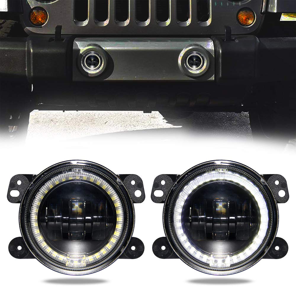 Buy Jeep Led Fog Lights 4 Inch 60W CREE 2 PCS Driving Fog Light Lamp with White Halo Ring Angel
