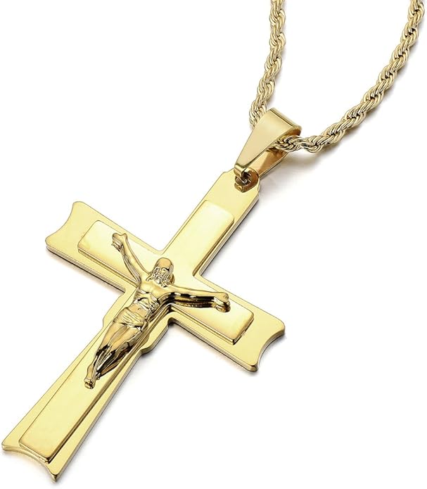 Collana Uomo Con Ciondolo Croce - Acciaio Inox, Catena 55cm, Oro O Argento - Foto 2