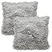 Chanasya Soft Shaggy Fuzzy Fur Long Mangolian Faux Fur Cozy Elegant Chic Decorative Gray Throw Pillow Cover Pillow Sham- Silver Gray 2-Pack Throw Pillowcase 18x18 Inches (Pillow Insert Not Included)