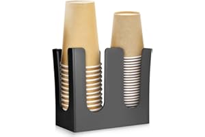 MYITYARD Coffee Cup Dispenser, 2 Compartment Cup and Lid Organizer fits 5 to 16 oz Disposable Paper & Plastic Cups, Acrylic Cup Holder for Table Countertop, Black