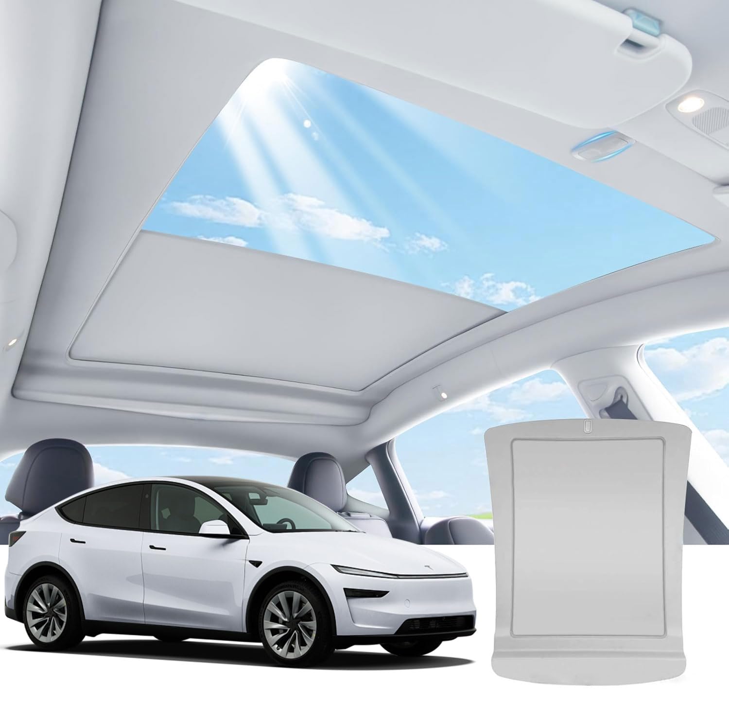 Photo 1 of Electric Sunshade Roof for Tesla Model Y Juniper, Heat Insulation Glass Roof for Tesla Model Y Juniper 2026 2025, 5 Layer 99.9% UV Protection, Interior Gray Hidden Wires Single Front Switch