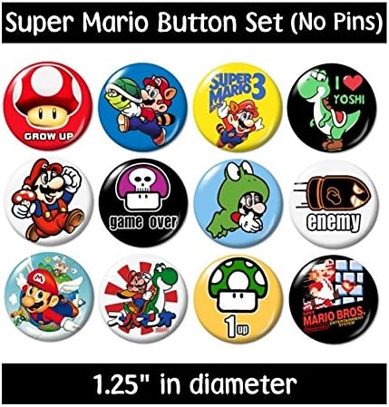 SUPER MARIO FLATBACK BUTTONS - NO PINS nintendo video games yoshi new