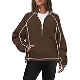 ReachMe Fleece Quarter Zip Pullover Women Oversized Mock Neck Sweatshirts Half Zip Pullover Casual Tops