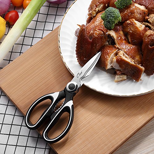 Kitchen Scissors Stainless-Steel Multi-Purpose Heavy-Duty Dishwasher Safe Scissors for Cutting Chicken, Poultry, Seafood, Meat, Vegetables, Herbs, Food and Gaden - Black