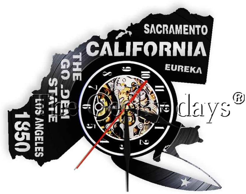 LMYLY The Golden State Los Angeles Wall Clock Exclusive Hanging Lamp Sacramento Led Wall Light California Eureka Decor Vinyl-No_Led 12Inch 30Cm