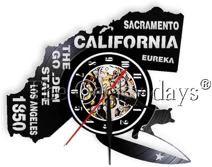 LMYLY The Golden State Los Angeles Wall Clock Exclusive Hanging Lamp Sacramento Led Wall Light California Eureka Decor Vinyl-No_Led 12Inch 30Cm