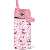 xiiai Cherry Gifts for Girls - 12oz Pink Water Bottle with Straw Lid, Stainless Steel Insulated Tumbler, Leakproof, BPA-Free, for Women, Travel - Cherry Lovers Birthday Gift Cup (1pc)