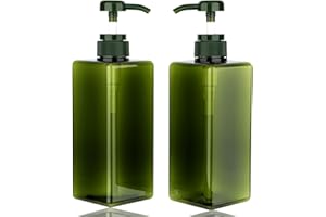 Pump Bottle Dispenser 22oz/650ml Jansburg 2Pack Refillable Square Plastic Lotion Dispenser Empty Lotion Pump Bottle for Essential Oil Lotion, Shampoo, Bathroom Travel Green