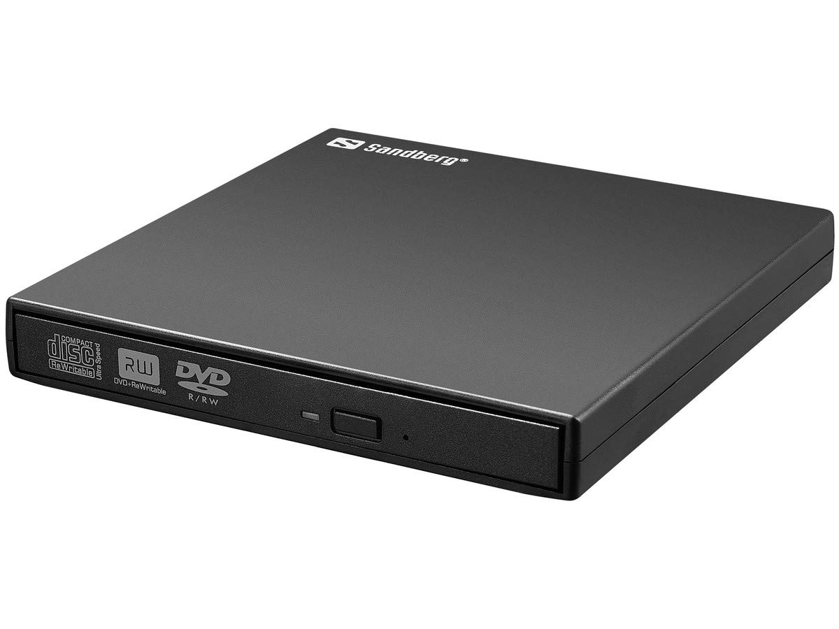 Sandberg USB Mini DVD Burner | External CD DVD Drive | Portable USB DVD Player Rewriter | Compatible with Win 11/10/8/7/Vista/XP/2000 + MacOS | Supports CD-R, CD-RW, DVD-R, DVD-RW, DVD±R DL, DVD-RAM