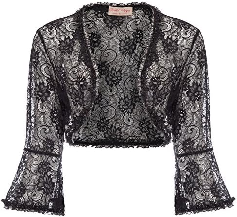 Belle Poque Women's Lace Shrug Jacket Long Sleeve Bridal Cardigan Bolero
