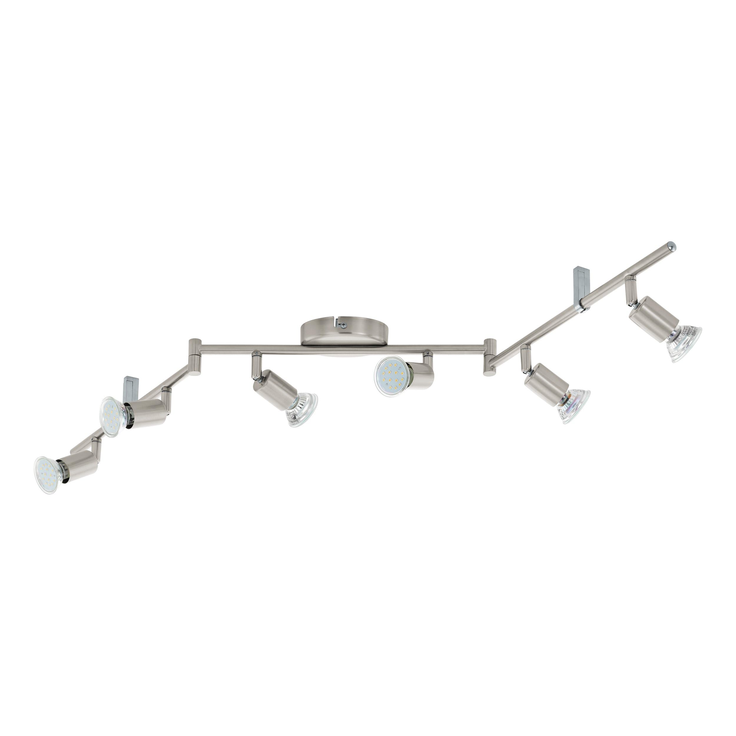 Eglo LED Ceiling Light Buzz-LED, 6-Flame Ceiling lamp, Metal Ceiling Spotlight in Matte Nickel, Living Room Light, Kitchen Light, Spots Including GU10 Bulbs, Warm White, L 105 cm