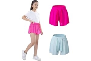 MADFAST 2 Pack Girls Flowy Shorts with Spandex Liner 2-in-1 Butterfly Skirts Teen Girls with Pockets for Sports，Running，Athletic