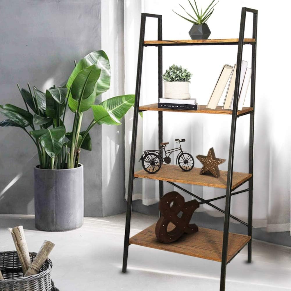 Blissun 4 Tiers Ladder Shelf, Vintage Bookshelf, Storage Rack Shelf for Office, Bathroom, Living Room: Home & Kitchen