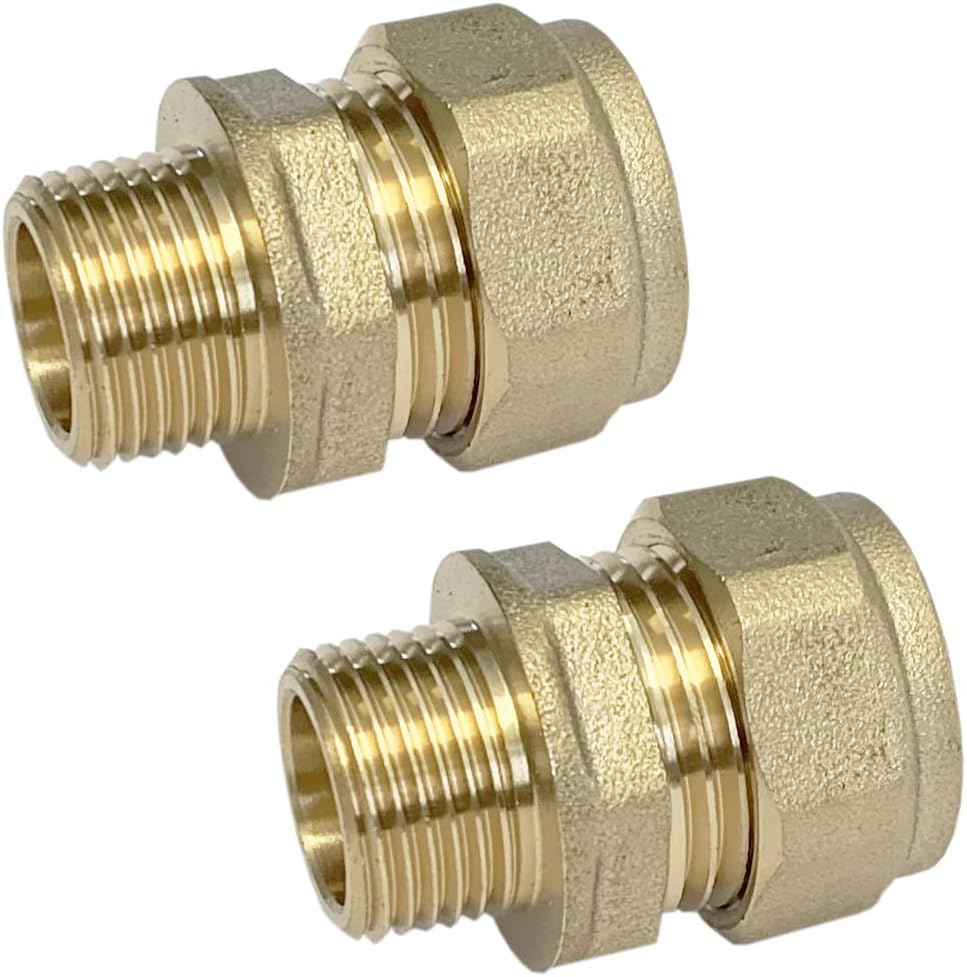 Reeds 15mm Compression 3/8" BSP Male Iron Straight Fitting Brass WRAS Pair