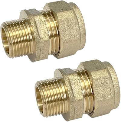Reeds 15mm Compression 3/8" BSP Male Iron Straight Fitting Brass WRAS Pair