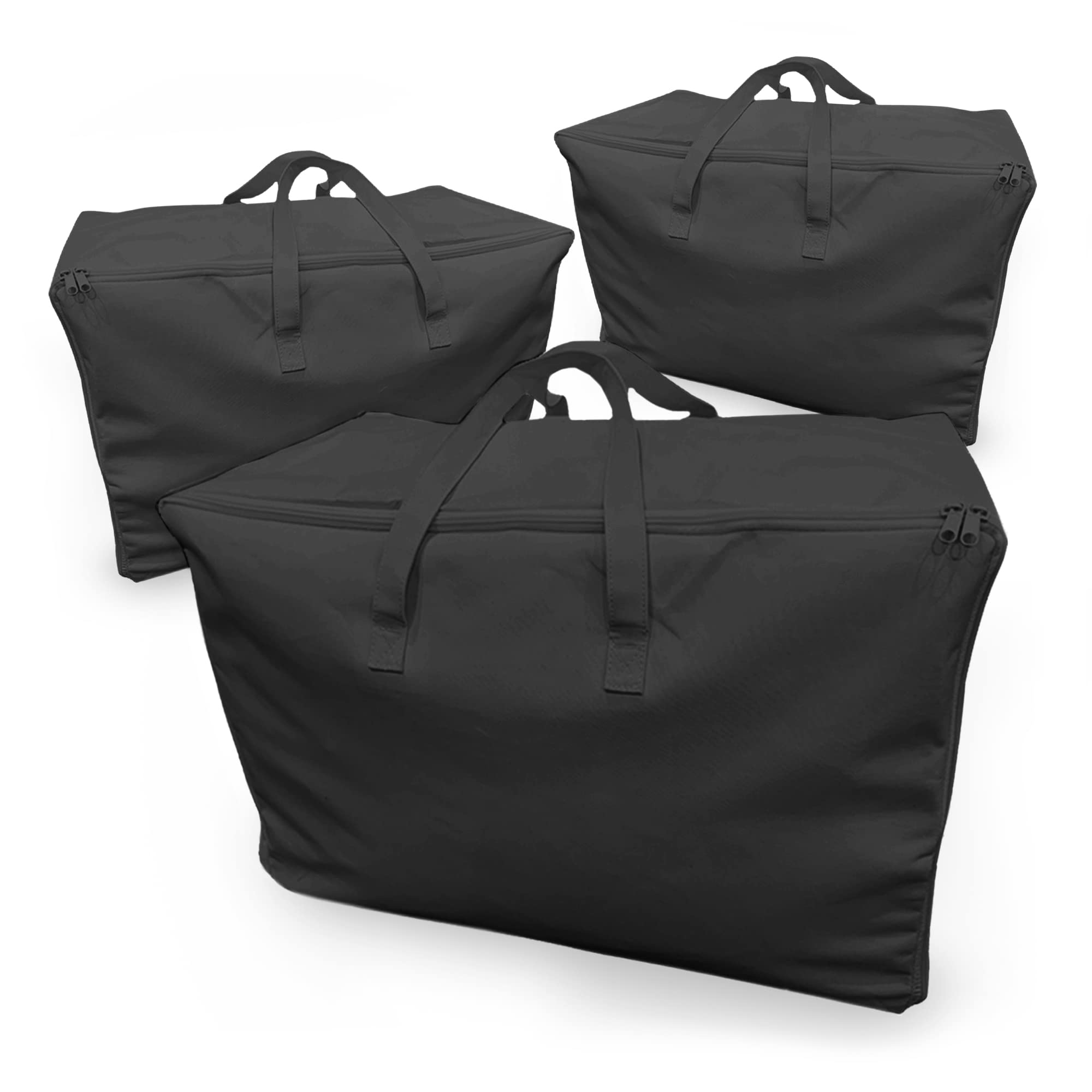 Eco Home Store Oversize Large Storage Bag Organizer with Zips. for Moving, Clothes Storage, Laundry Bag, Packing, Water-Resistant (60 x 40 x 30 cm) - Set of 3 - Black