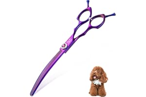 JASON 7.5" Dog Grooming Scissors - Professional Curved Thinning Shears for Grooming, Japanese 440C Stainless Steel Blender Shears with Diamond Adjustable Screw (65 Teeth, Purple) Christmas Gift