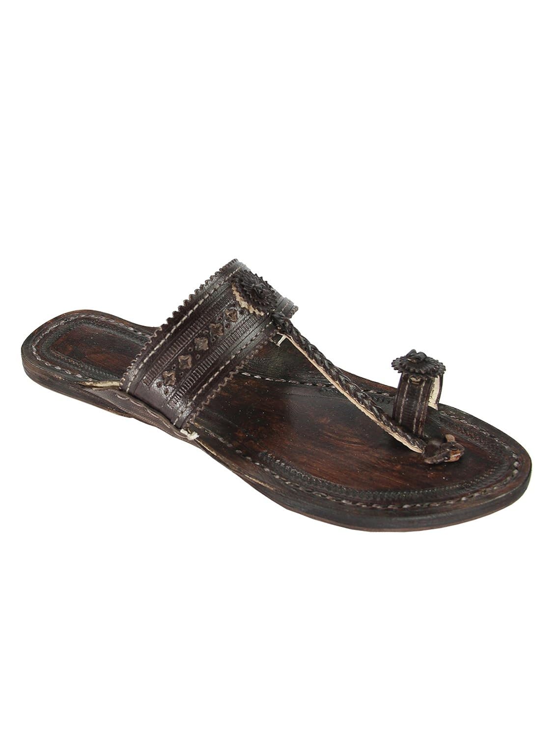 ekolhapuri punching design dark brown authentic handmade genuine leather kolhapuri women sandal