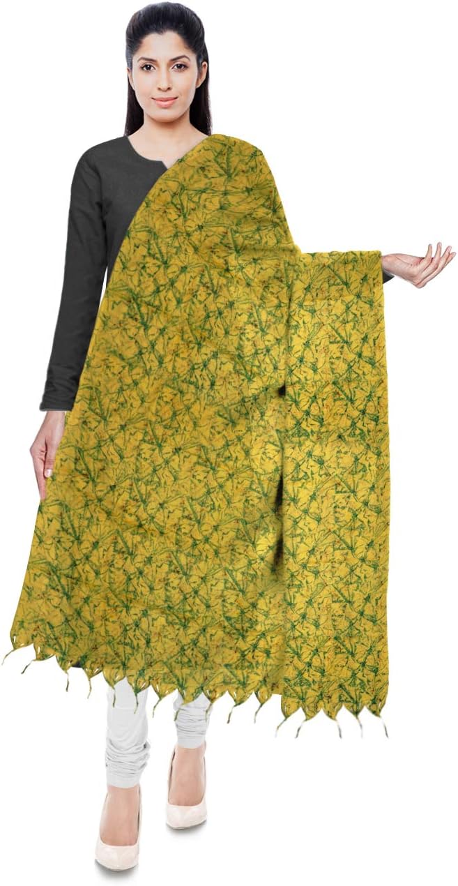 Jugni Bazar Women's Cotton Dupatta (Hand Painted Yellow)