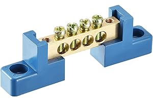 MECCANIXITY Bridge Design Terminal Screw Block Barrier for Electrical Distribution Brass 4 Positions Blue