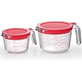 Zlyneco 2 Pack Borosilicate Glass Measuring Cups with Lid, 1 &amp; 2 Cup Heat Resistant Liquid Measuring Cups, Oven Microwave Freezer Dishwasher Safe for Baking Cooking Food Prep