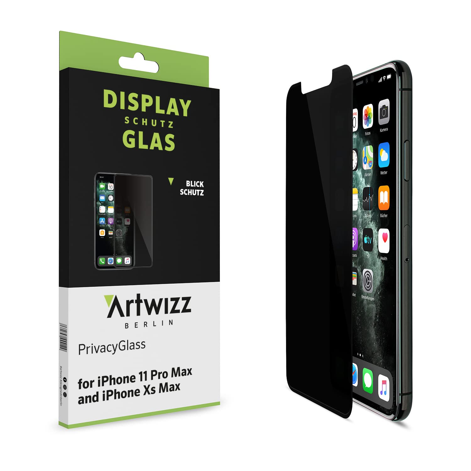Artwizz PrivacyGlass for iPhone XS Max - Full Screen Protector Glass, Color: Clear