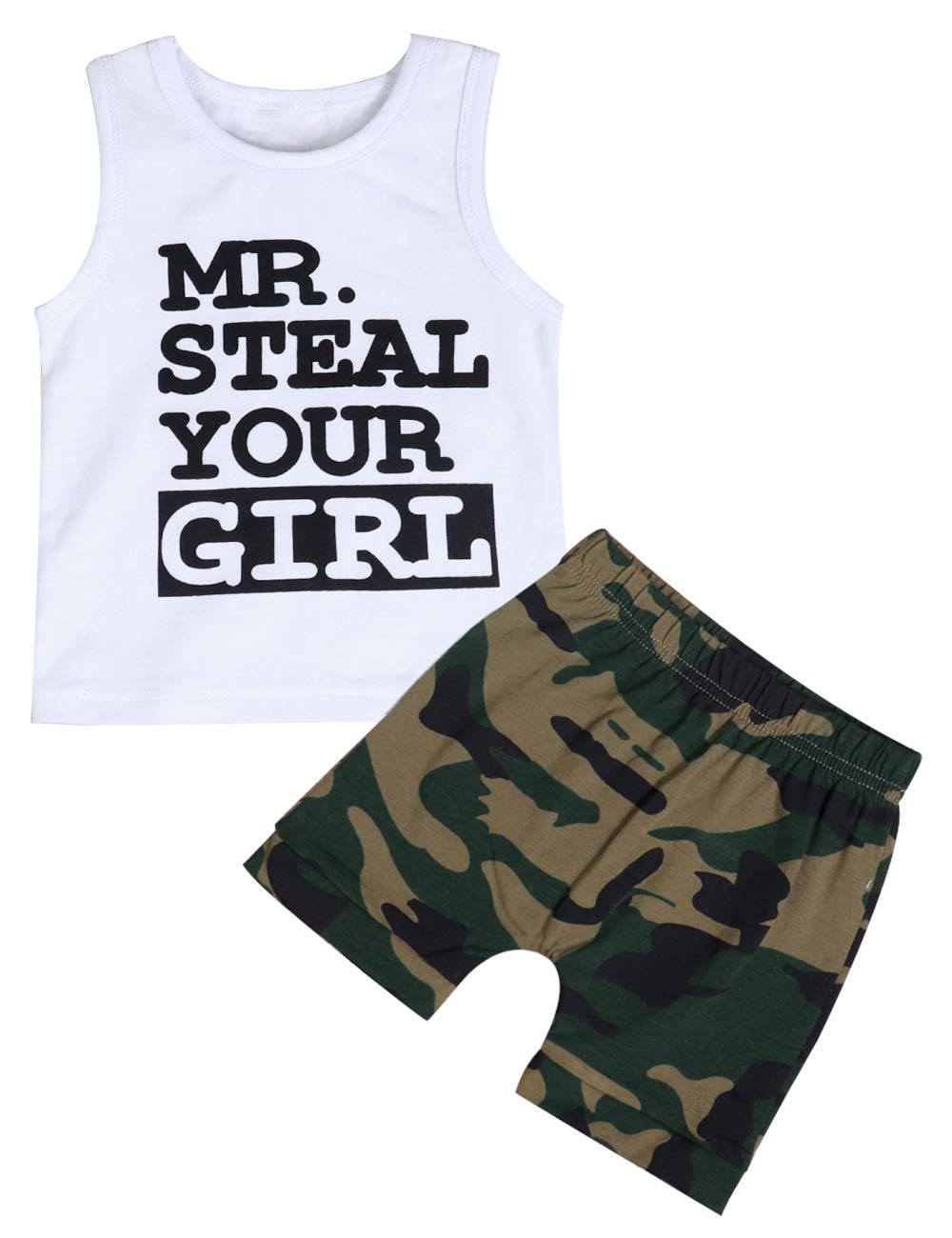 Toddler Baby Infant Boy Clothes Mr Steal Your Girl Vest +Camouflage Shorts Outfit Set（612