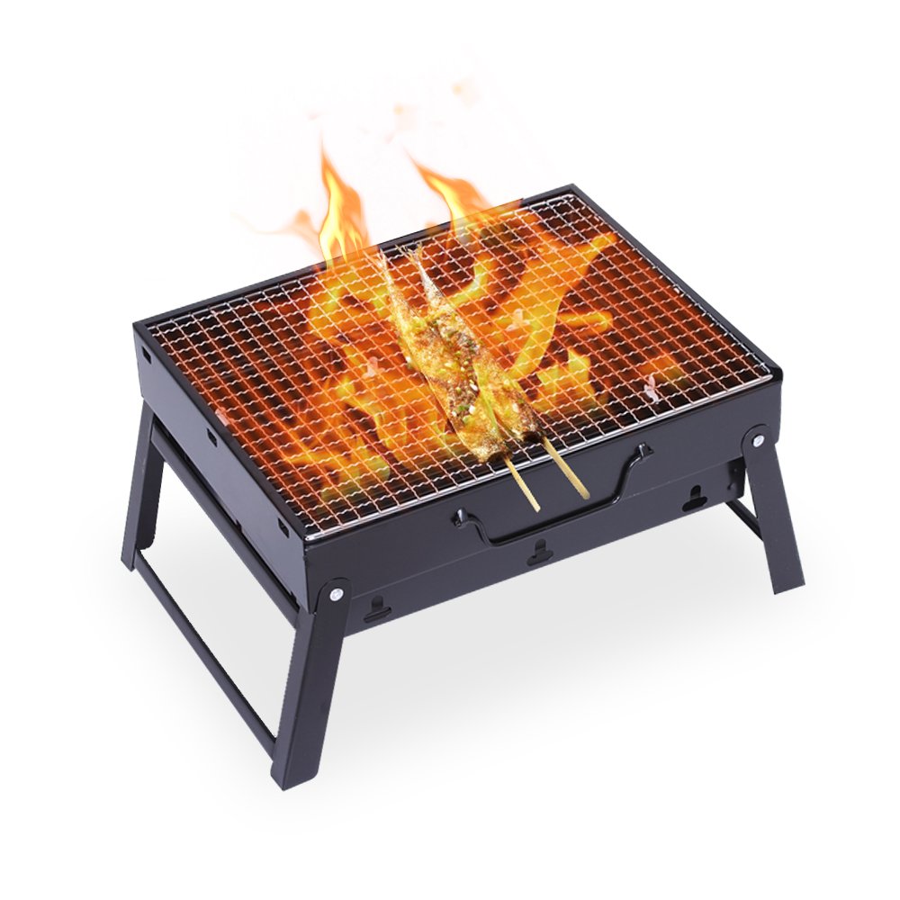 Uten Barbacoa de Carbón Portátil con Parrillas y Pies Plegables para BBQ, Picnic, Acampadas, Camping