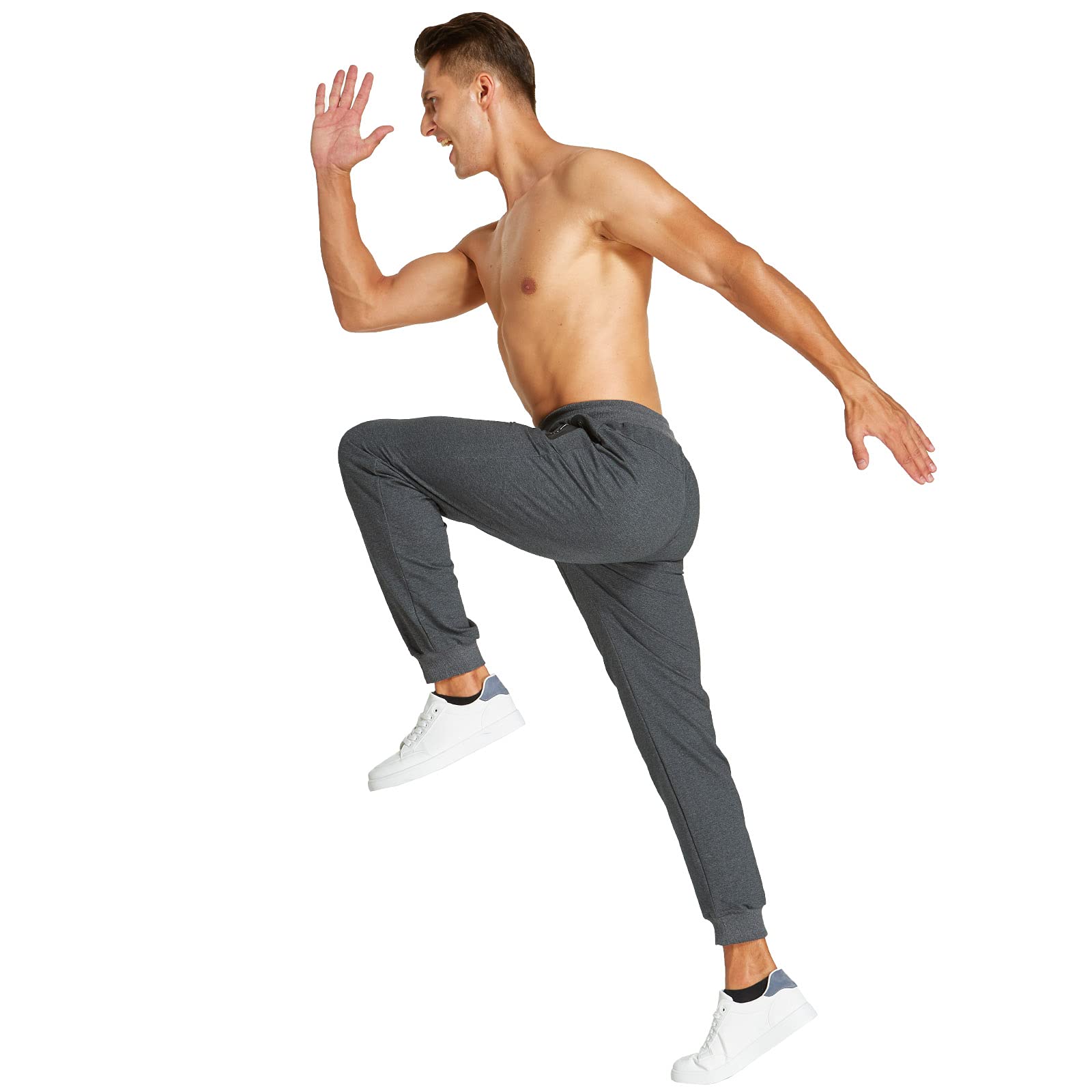 JustSun Jogginghose Herren Trainingshose Männer Sporthose Herren Lang Baumwolle Fitness Freizeithose Herren Reissverschluss Taschen Dunkelgrau L 5