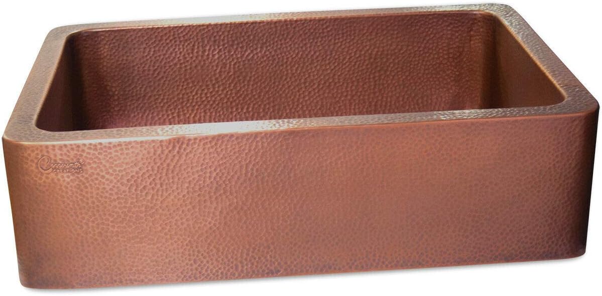Coppersmith Creations 33 x 22 x 9 inch Copper Kitchen Sink Single Bowl (Hammered Front Apron Design)