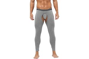 dPois Men's Low Waisted Cutout Crotch Leggings Stretchy Athletic Base Layer Tights for Workout Running