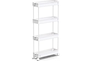 SPACEKEEPER Slim Rolling Storage Cart 4 Tier Bathroom Organizer Mobile Shelving Unit Utility Cart Tower Rack for Kitchen Laundry Narrow Places, White