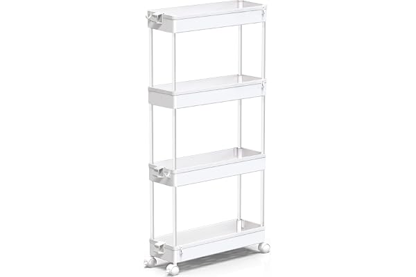 SPACEKEEPER Slim Rolling Storage Cart 4 Tier Bathroom Organizer Mobile Shelving Unit Utility Cart Tower Rack for Kitchen Laun