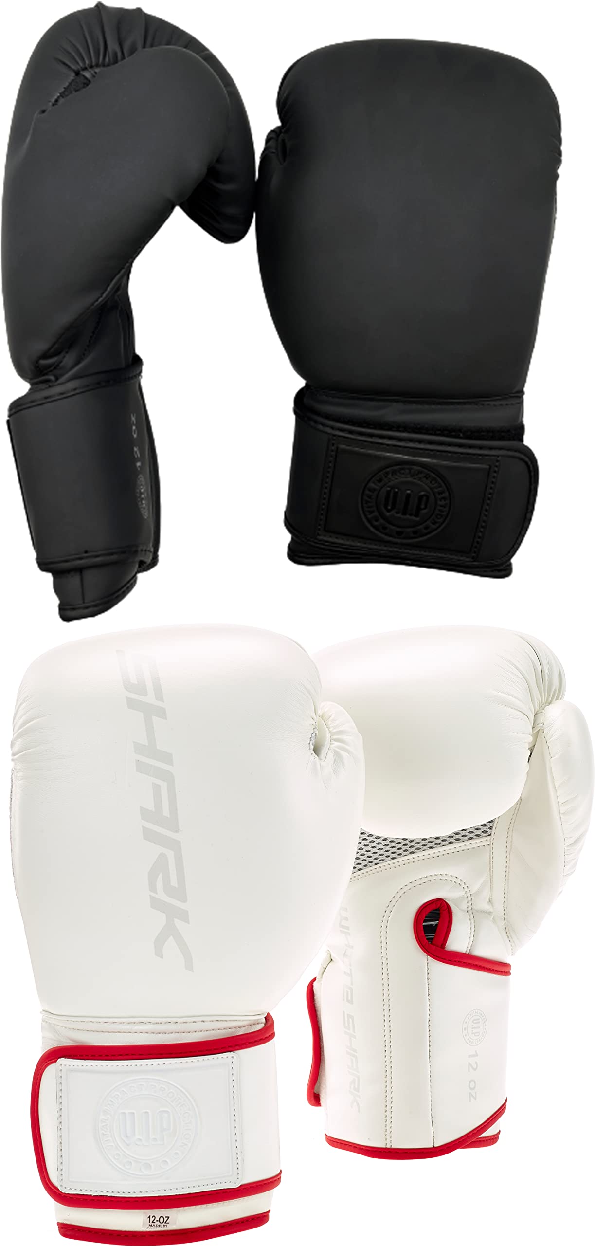 VIP Unisex Hite Shark Pro Training Sparring, Dx Lenta Pu Hide Leather Muay Thai Mma Kickboxing He Boxing Gloves, White, 16 OZ UK