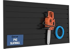BRITINE Slatwall Panel Garage Organizer PVC Slatwall Heavy Duty Wall Mounted Rack, Interlocking Slat Wall Panels for Tool Organization Peg Board (Black 4 x 2 ft)