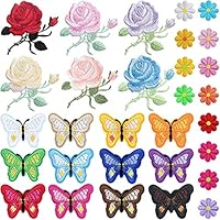 PGMJ 42 Pieces Embroidery Applique Patches Rose Flowers New Butterfly,Sunflowers Iron On Patches for Jackets, Jeans, Bags, Clothing, Arts Crafts DIY Decoration