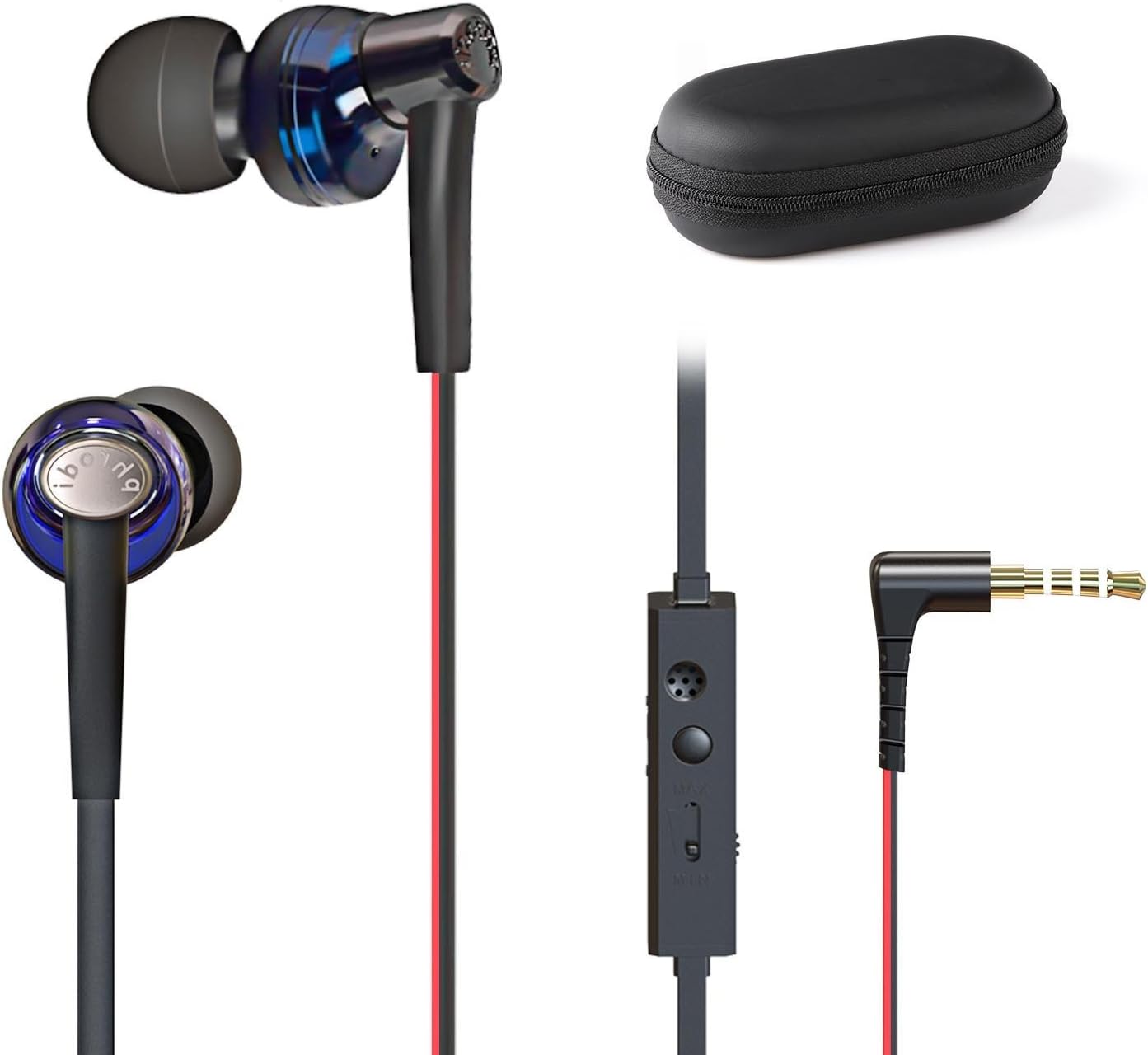 Phone Earphone, in Ear Bass Earbuds with Case, Noise Isolating Headphones with Volume Control Microphone Flat Cord for iPhone IPad iPod Android Smartphones Tablets Laptop MP3/4 - Blue