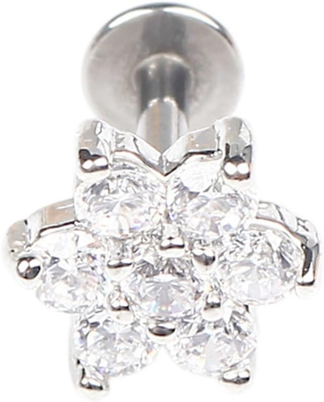 BODYA 16G 7mm Cubic Zirconia Flower Lip Rings Labret Nose Studs Helix Stud Earring Body Piercing Jewelry