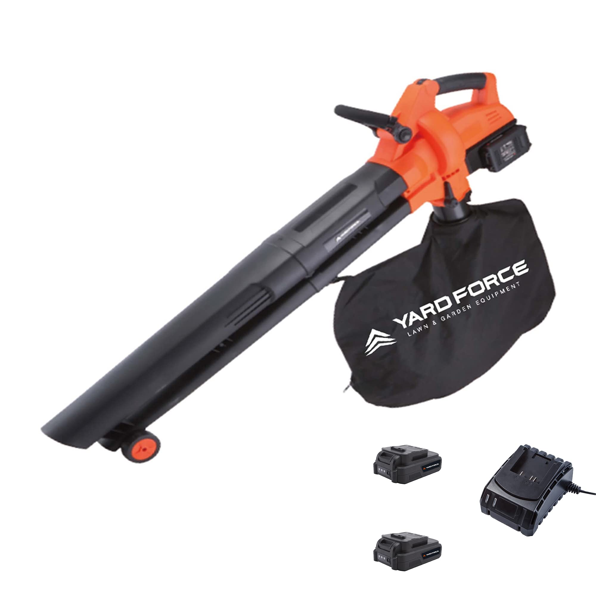 Yard Force 40V Cordless 3-in-1 Blower Vacuum & Mulcher with 230km/h Air Speed, Lithium Ion Battery and Charger LB C20,Black/Orange