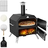 15’’ Outdoor Pizza Oven Wood Fired Pizza Oven Portable Patio Ovens Included Pizza Stone, Pizza Peel, Fold-up Legs, Cover Cook