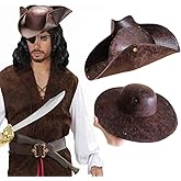 HKSICHENGKEJI Faux Leather Pirate Hat Distressed Colonial Hat Tricorn Cap for Men Women Halloween Pirate Costume Accessories