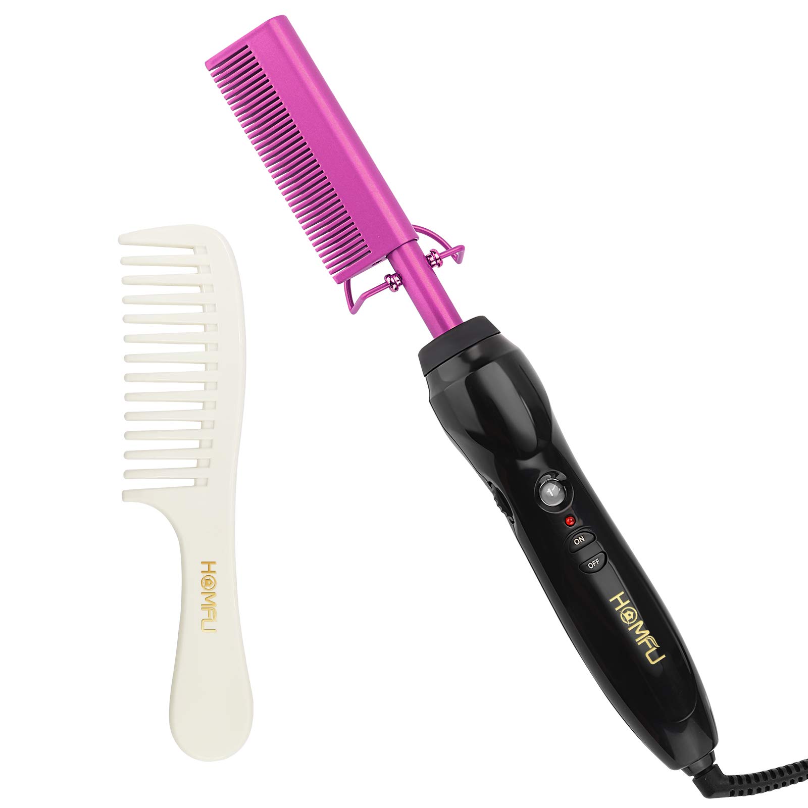 Electric Hot Comb for Straightening and Curling Hair - Ceramic Flat Iron Designed for Natural Black Hair - Anti-Scald Beard Straightening Comb