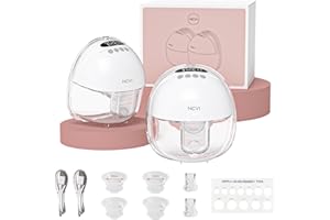 NCVI Hands-Free Breast Pump, Wearable Breastfeeding Pump with 300mmHg Strong Suction, 1400mAh Long Battery, Ultra-Quiet Portable Electric Pump with 4 Modes & 9 Levels, 19/21/24mm, 2-Pack, White
