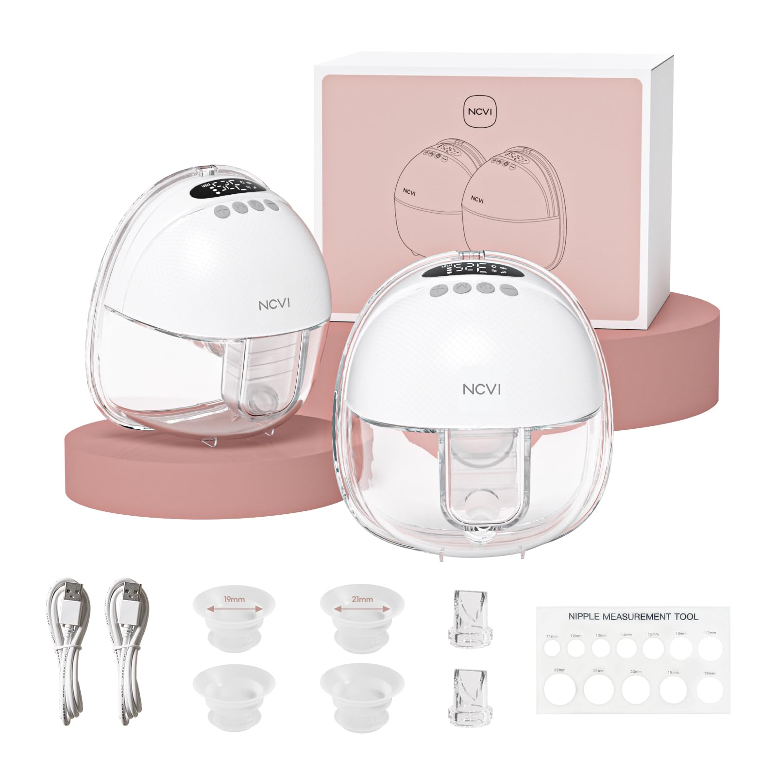 Photo 1 of NCVI Wearable Breast Pump Hands Free, Portable Electric Breastfeeding Pump with 1500mAh Battery, Quiet Operation, Smart LED Display, 4 Modes & 9 Levels, 19/21/24mm Flanges, 2 Pack, WhiteLPNPMER2177072
