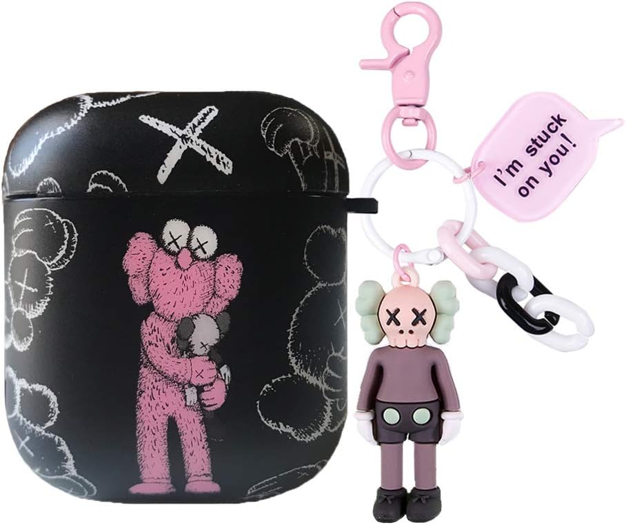Jeriwell Airpods Case Cover with Keychain Compatible with Apple Airpods 2 and 1 XX Eyes Character Design Hard Plastic Silicone Case for Boy Girl Youth (Black C)