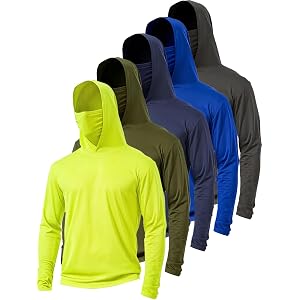 5 Pack Mens Hoodie Shirts with Face Mask Sun Protection Lightweight Quick Dry Rash Guard for Outdoor Fishing Active Wear