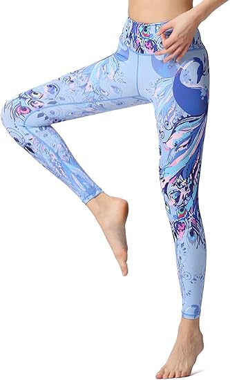Amazon Co Jp Yingkou 吸汗速乾 ヨガウェア レディース スポーツ フィットネス レギンス 柄パンツ 9分丈 クジャク柄 服 ファッション小物
