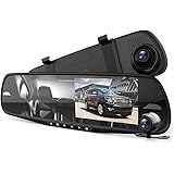 Pyle Dash Cam Rearview Mirror - 4.3” DVR Monitor Rear View Dual Camera Video Recording System in Full HD 1080p w/Built in G-Sensor Motion Detect Parking Control Loop Record Support - PLCMDVR49
